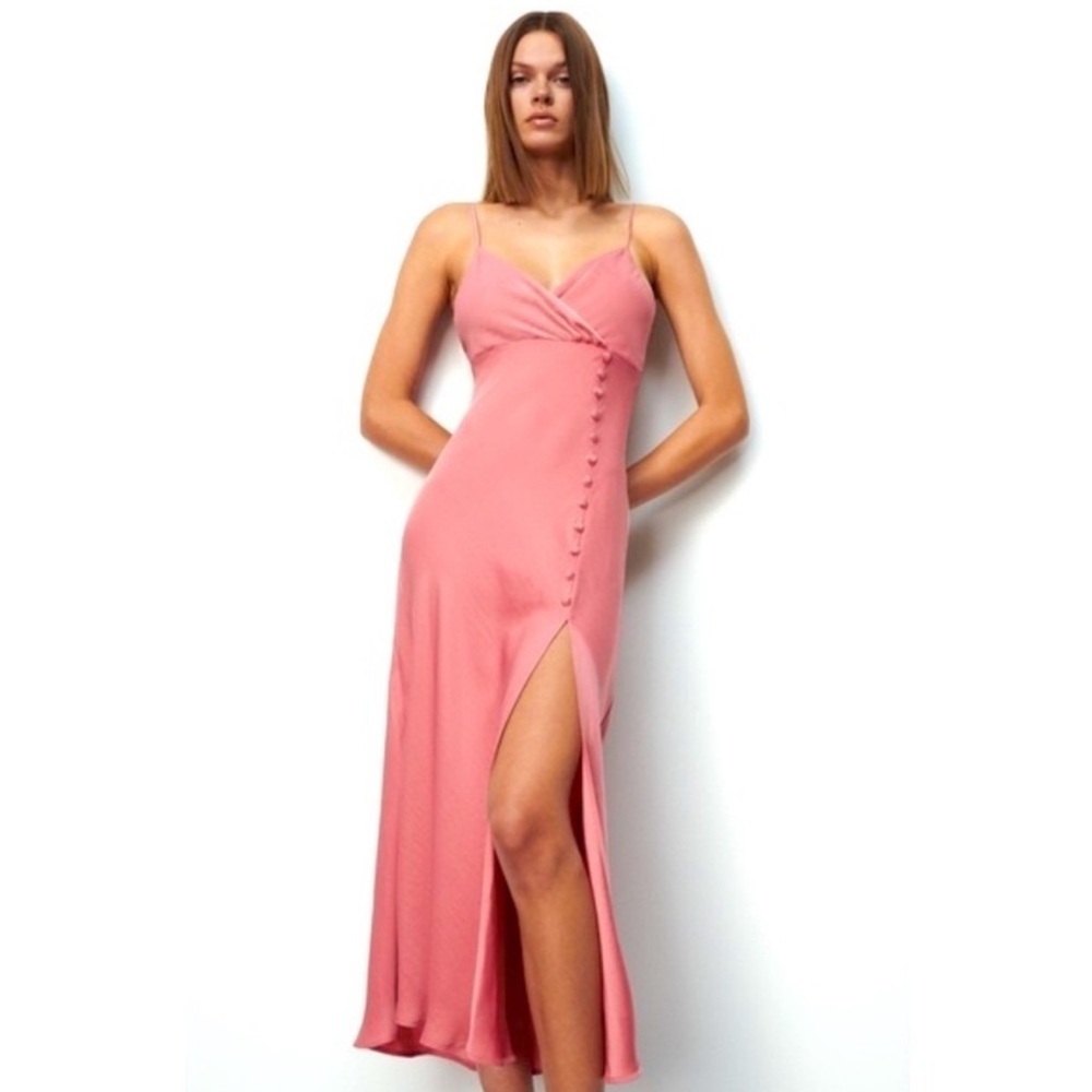 Zara Pink Buttoned Satin Slip Dress XS